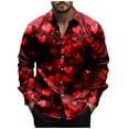 thumbnail image 2 of BVOFAR Valentines Day Dress Shirt Men Stylish Loose Fit Long Sleeve Shirts Button Down Heart Print Blouses Mens Vacation Top, 2 of 5