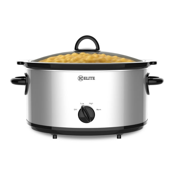 Kitchen Elite 6 Qt Slow Cooker, Stainless Steel Ceramic Crock Pot and Tempered Glass Lid