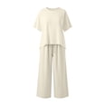 thumbnail image 6 of Xdegoge Linen Two Piece Lounge Sets for Women Casual Short Sleeve Asymmetrical Top and Cropped Wide Leg Pants Outfit Loose Fit Drawstring Waist Trousers Flowy Summer Activewear, 6 of 9