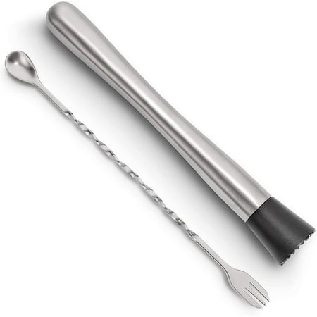 

8 Inch Stainless Steel Cocktail Muddler and Mixing Spoon 2 Pieces Home Bar Tool Bartender Set for Cocktails Mojitos Ice Fruit Drinks Casewin