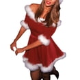 thumbnail image 6 of Douhoow Christmas Dress for Women Red Off Shoulder A Line Short Dress, 6 of 8