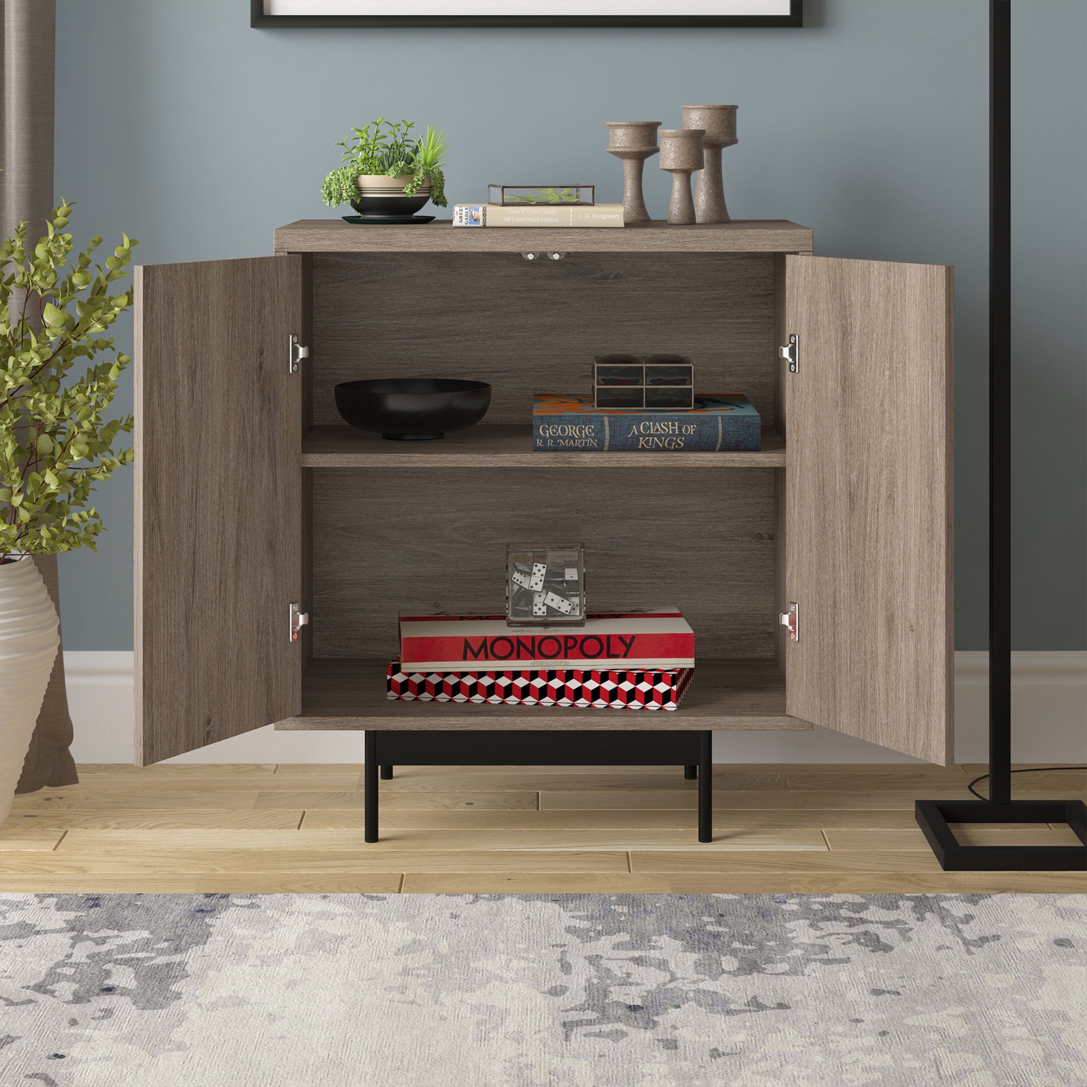 Evelyn&Zoe Modern/Contemporary 28" Wide Antiqued Gray Oak Accent Cabinet