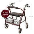 thumbnail image 6 of DMI Rollator Walker with Extra Wide Seat and Backrest, FSA HSA Eligible, Adjustable Handle Height, Removable Storage Basket, Burgundy, 6 of 10