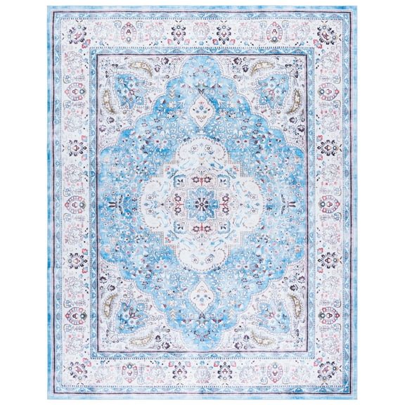 SAFAVIEH Martha Stewart Felix Medallion Machine Washable Area Rug, Turquoise/Beige, 8' x 10'