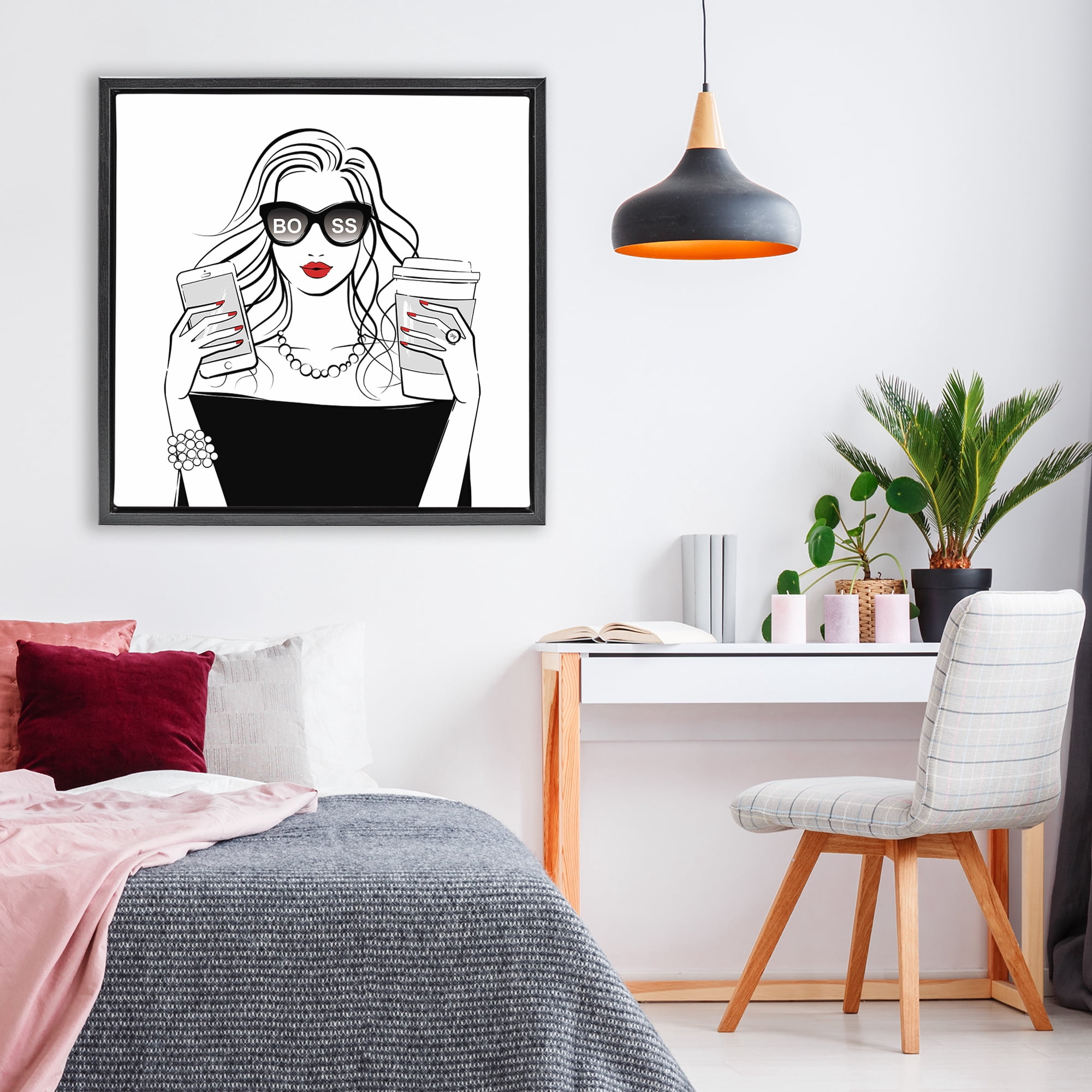 Stupell Industries Chic Boss Morning Coffee Moment Black Framed Floater Canvas Wall Art, design by Martina Pavlova