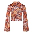 thumbnail image 4 of Oversized T Shirts for Women Floral Mesh Flared Sleeves Boho Print Tee Summer Crew Neck Casual Loose Fit Tops 2026, 4 of 4