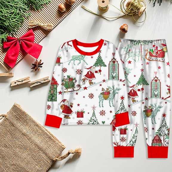 Gunia Kids Boys Girls Christmas Pajamas Cotton Long Sleeve Crewneck Top And Pants Family Matching Outfits 2 Piece Xmas Pjs Holiday Party Loungewear