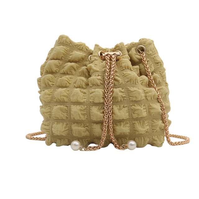 Bolso cruzado plisado para mujer bolso tipo cubo con cadena y burbujas de nube para fiesta (verde)