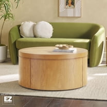 Walker Edison Modern Easy Assembly Oak Veneer Round Coffee Table, White Oak