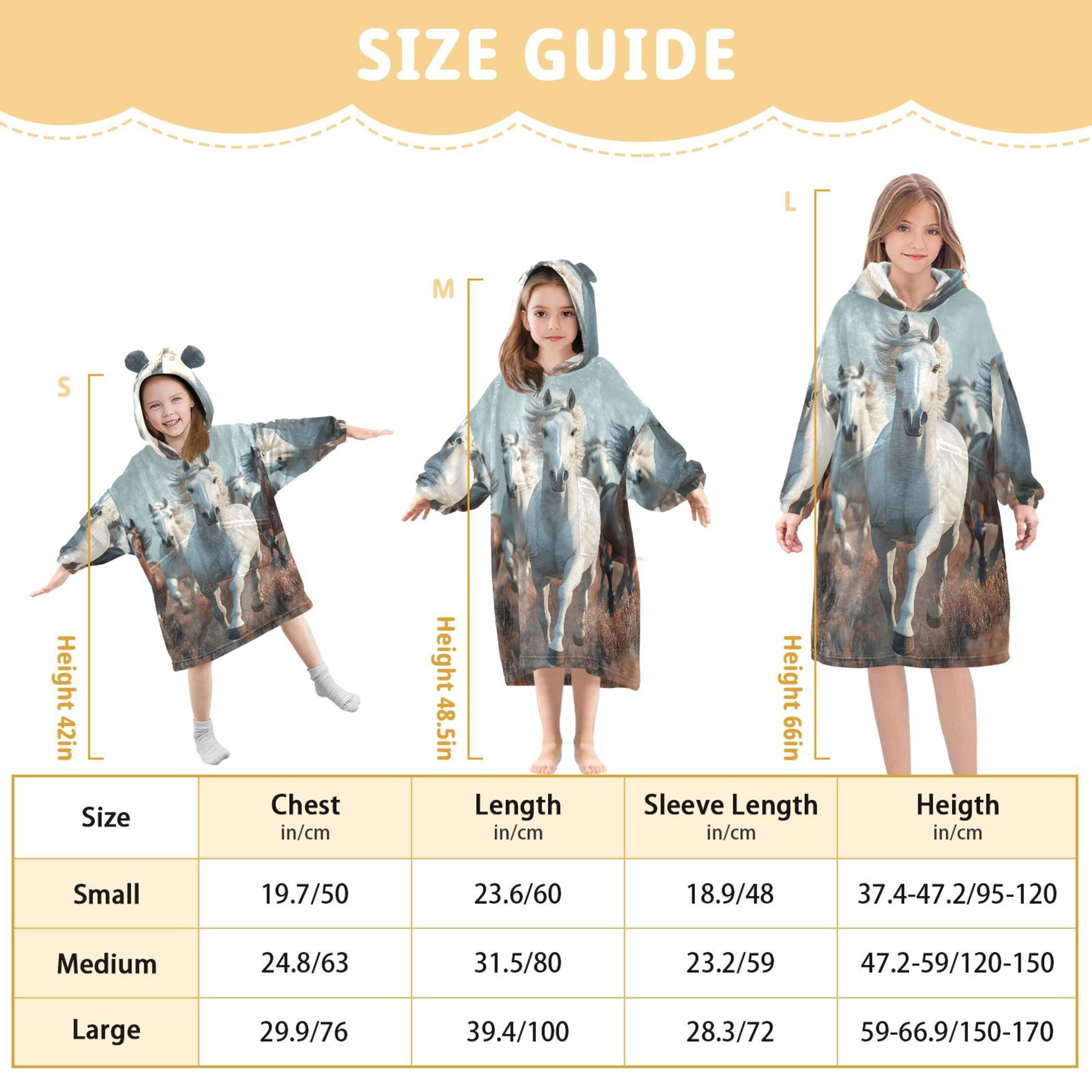 joogoo Wearable Blanket Hoodie 3d Horses Running for Flannel Sherpa Pocket 3-14 YR L