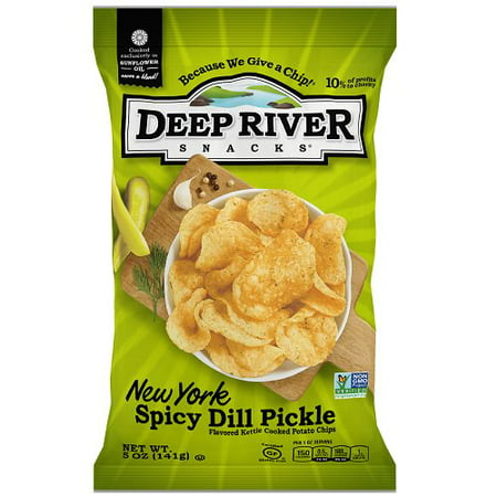 Deep River Snacks Kettle Cooked New York Spicy Dill Pickle Potato Chips, 5 Oz, 12