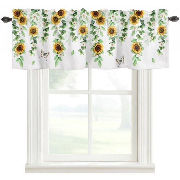 Sunflower Window Valance Curtain Spring Summer Flowers Butterfly Rod Pocket Valance for Windows Short Curtain for Living Room, Bedroom & Kitchen Window Decor 42x12in