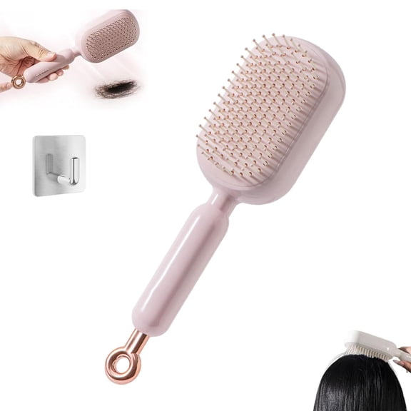 2025 Upgrade Retractable Cushion Massage Comb Brush,Self Cleaning Hair Brush for Women, Anti Static, for All Hairs Types (Pink)