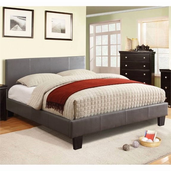 Furniture of America Ramone Full Faux Leather Padded Platform Bed in Gray