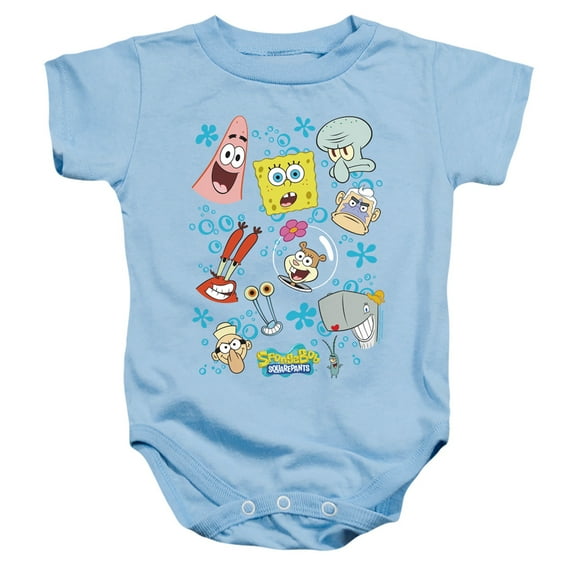 Spongebob Character Faces Unisex Infant Snap Suit for Baby (12 Months) Light Blue