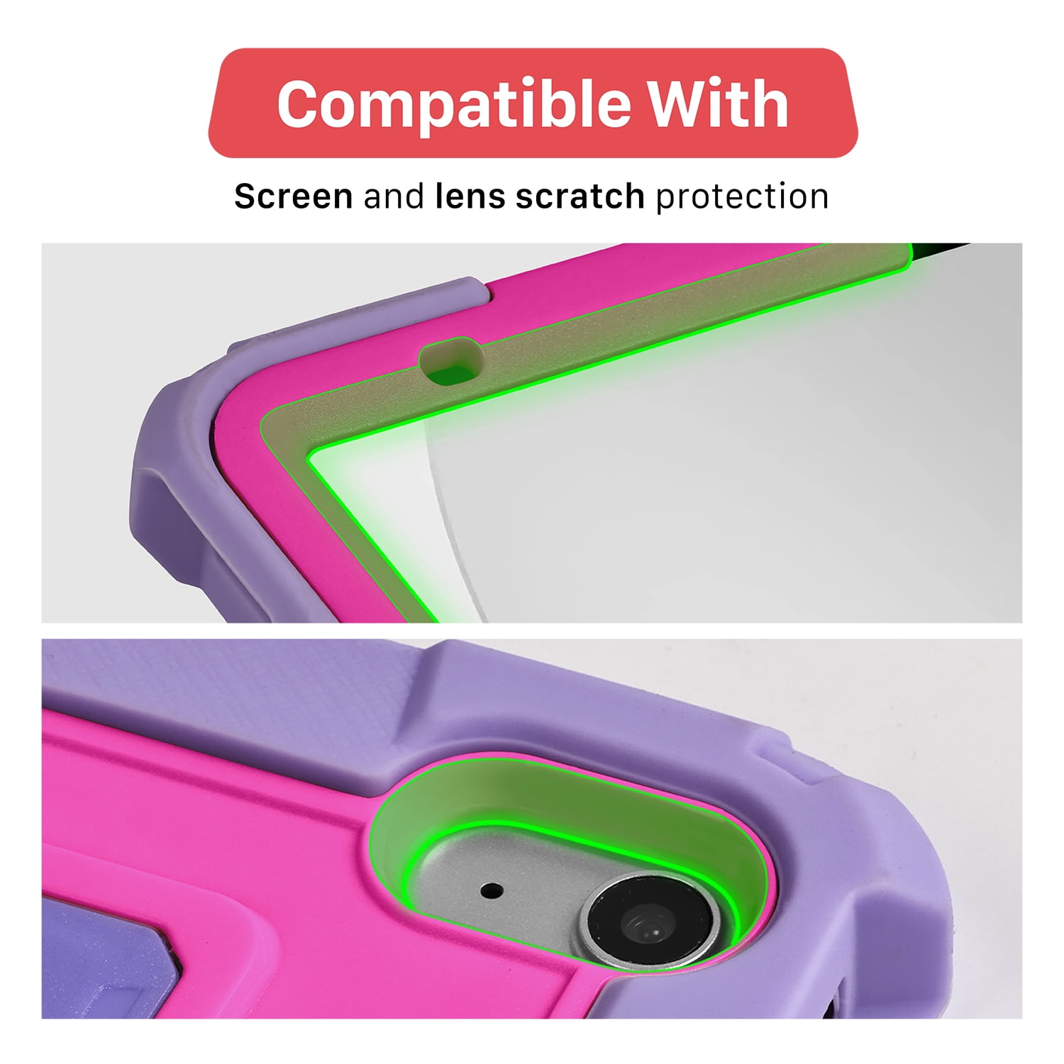 Vena Kids Case For Apple iPad A16 11th Generation 11 Inch 2025, iPad 10th Gen 10.9" Protective Case Cover With Kickstand, Pencil Holder and Shoulder Strap, Purple/Rose Red