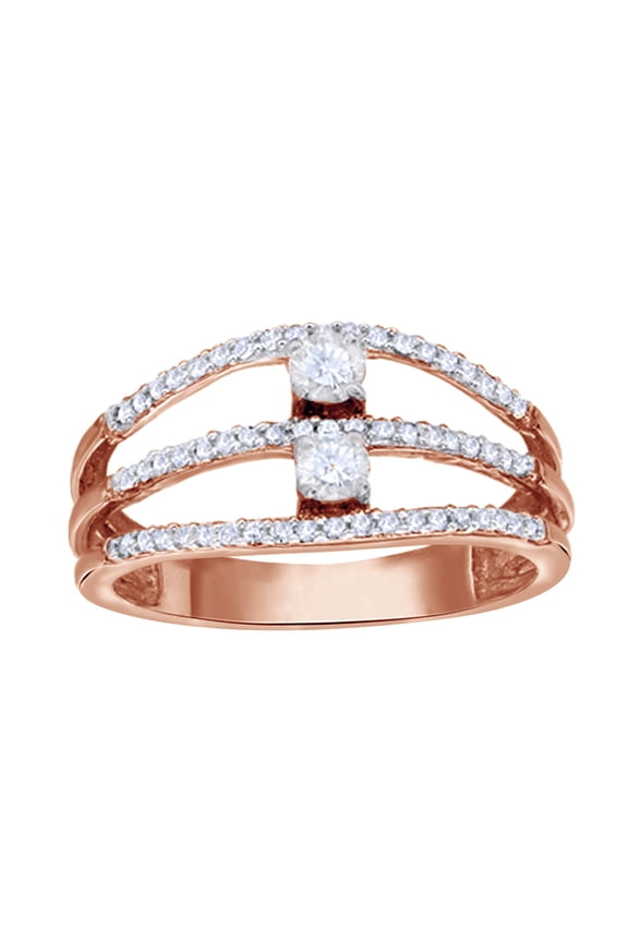 Round Cut White Natural Diamond Two Stone Split Front Ring in 10k Rose Gold (0.33 Cttw)