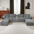 thumbnail image 4 of Noble House 144" U-Shaped Modular Cloud Sectional, Chenille Couch with Movable Ottoman, Storage & Cup Holders, Gray, 4 of 8