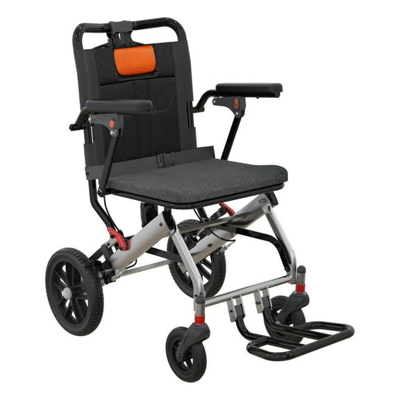 Portable Ultra Lightweight Elderly Transport Wheelchair Weighs Portable Lightweight Folding Transport Chair, with Locking Handbrake, Removable Flip Armrests, Swinging Footrests
