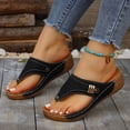 thumbnail image 6 of Womens Comfortable Wedge Thong Sandals with Cushioned Insole & Breathable Cut-Out Design, Casual Walking Sandals, Black,Size 6, 6 of 9