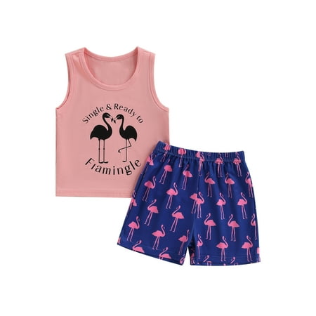 

Wassery Toddler Baby Boys Summer Casual Outfit Pink Sleeveless T-shirt CrewNeck Letter Vest and Flamingo Print Elastic Shorts 2pcs Set 3M-3T