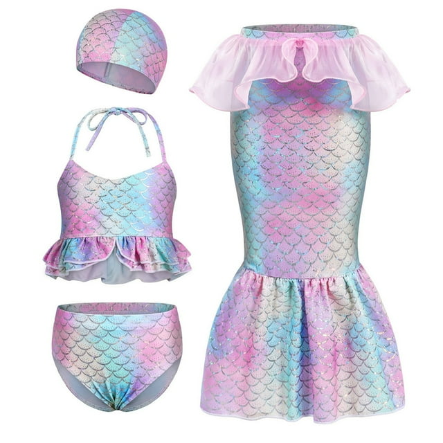 Maillot de Bain pour Fille, Bikini, 4 Pcs, Jeu de Rôle pour Enfants, Ensemble de Maillot de Bain, Rose 3-4 Ans