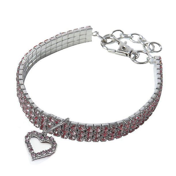 Collar de gargantilla con diamantes de imitación YUANXCMXG forma de corazón rosa 20cm + cadena de extensión 5cm 1 pieza
