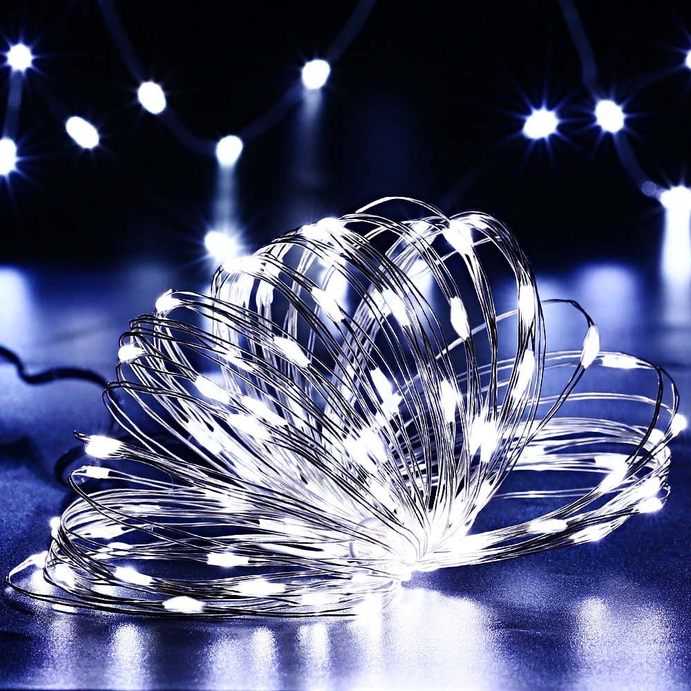 Rirool 4-Pack 33ft Cool White LED Fairy Lights - Battery Operated Waterproof String Lights with Remote, 8 Modes - for Garden, Wedding, Bedroom, Party Decor