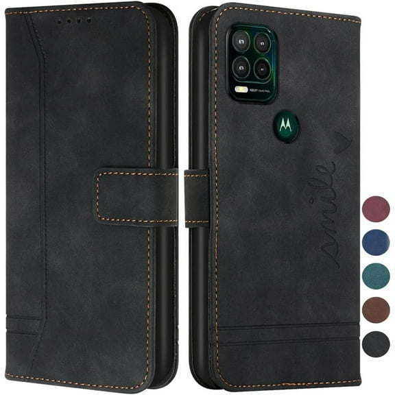 Wallet Case for Moto G Stylus 5G, Moto G Stylus 5G Case with Card Holder Leather Flip Case with Kickstand Magnetic Full Protection Compatible with Motorola Moto G Stylus 5G Smile Black