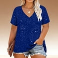 thumbnail image 2 of JIA JIA SHUANG Short Sleeve Tops for Women V Neck Sequin Blouse Glitter Sparkle Loose T-Shirt Summer Evening Club Party Outfits, 2 of 6
