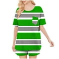 thumbnail image 4 of Abomasnow Lounge Sets for Women Casual Short Sleeve Crew Neck T-Shirts and Elastic Waist Shorts 2 Piece Stripe Print Pajama Outfits, 4 of 6