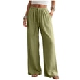 thumbnail image 5 of larppty Women Cotton Linen Drawstring Wide Leg Pants High Waisted Casual Loose Trousers with Pockets (Green, XXXL), 5 of 9