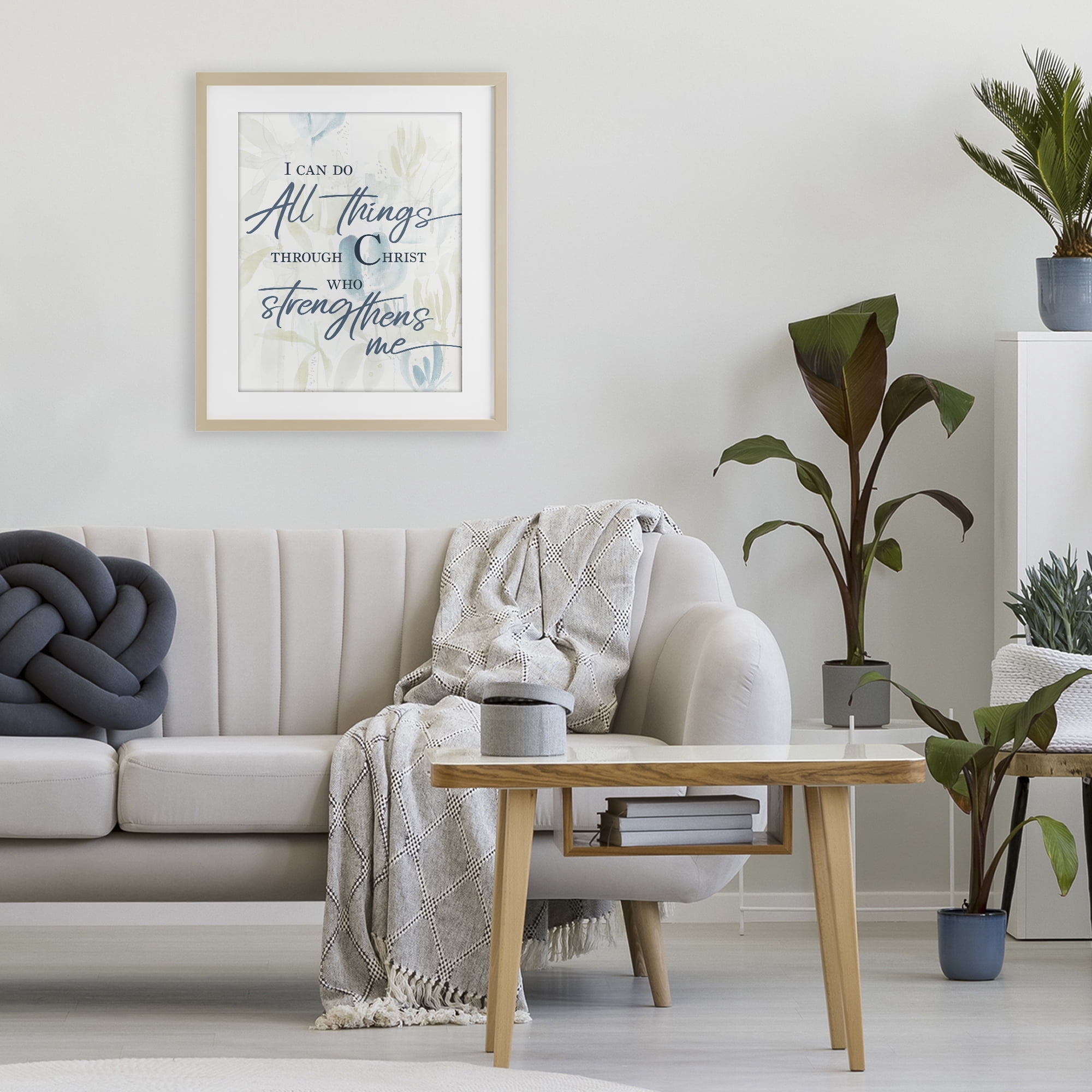 Stupell Industries All Things Through Christ Birch Framed Print Under Glass, design by Krinlox