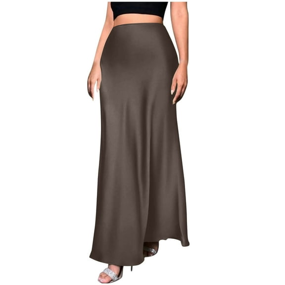 4 Maxi Skirts for Women 2025 Womens Fashion Solid Color A Character Satin Fabric Invisible Zipper Half Length Skirt