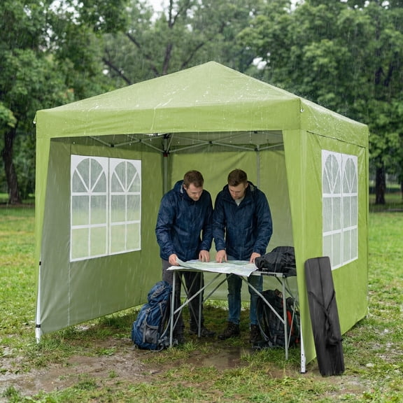 Waterproof 6.5x 6.5FT Folding Tent Pop Up Canopy with Dual Doors & Windows in Greenish
