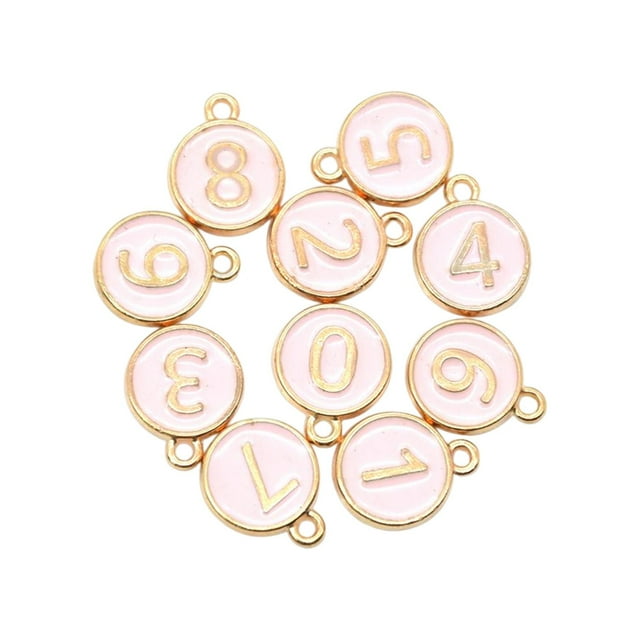 Número 0-9 de aleación mixta DIY pendiente llavero suministros para manualidades accesorio decorativo elegante superficie lisa de moda de doble Rosa Sunnimix Encantos de letras de esmalte