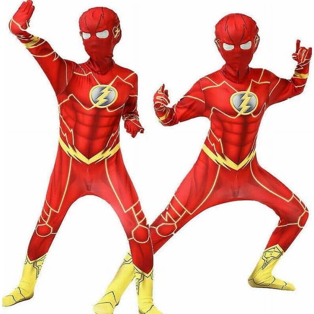 Disfraz de Cosplay Flash para niños, conjunto de fiesta de Halloween, mameluco, 115-125cm brillar Electrónica