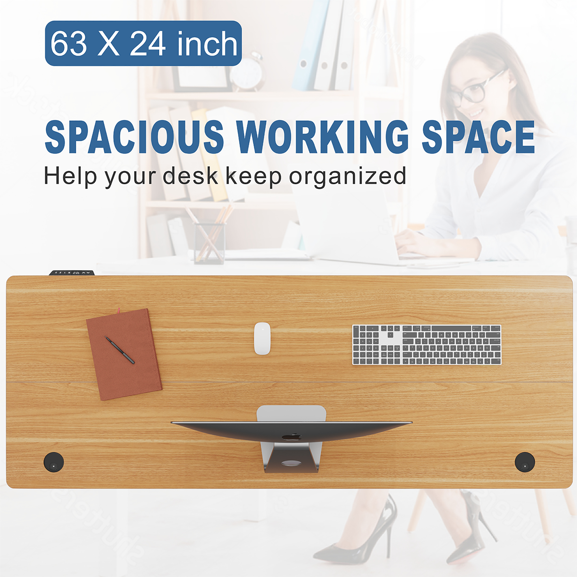 Sobaniilo 63" x 24" Home Office Electric Height Adjustable Standing Desk with Memory Control, White Frame + Maple Top