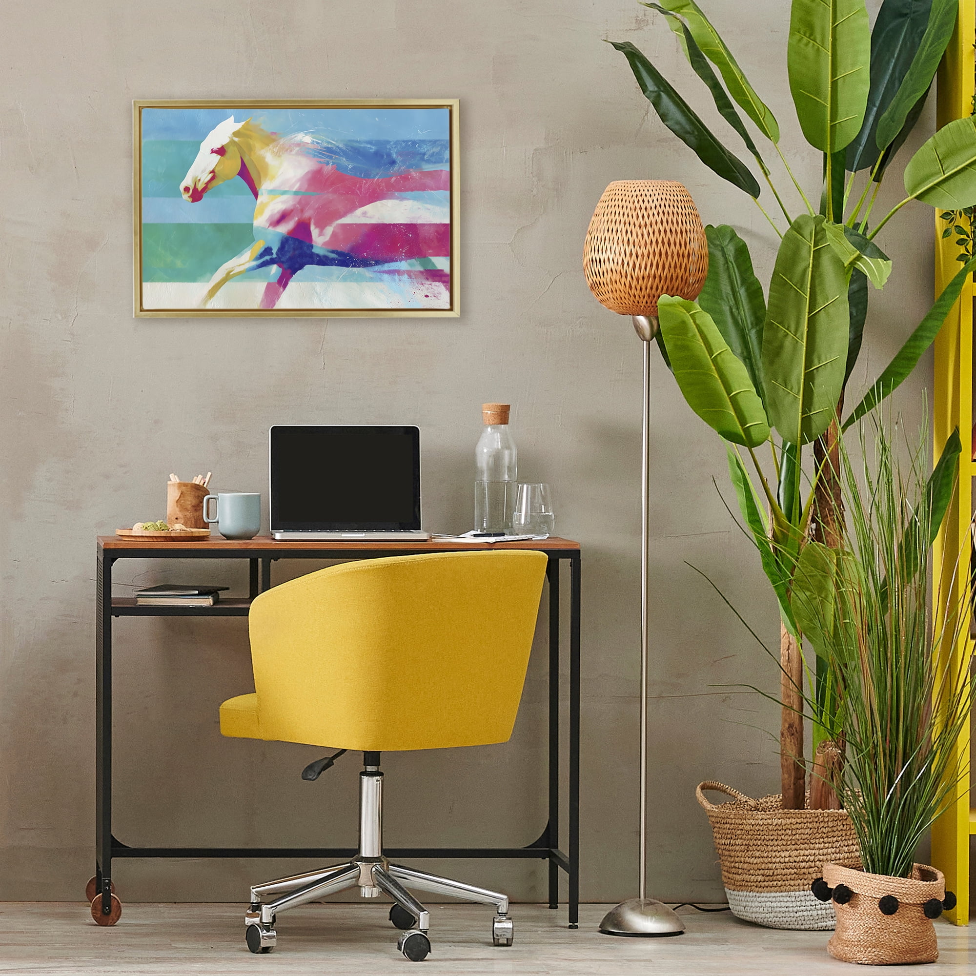 Stupell Industries Abstract Horse In Stripes Gold Framed Floater Canvas Wall Art, design by Chromatic Storm Studio