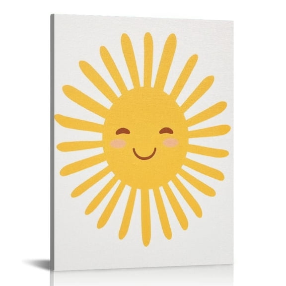 ARISTURING Cute Cartoon Smiling Sun Cheerful Nursery Wall Art Canvas Prints,Watercolor Boho Neutral Sun Sunshine Wall Art Decor for Bedroom Nursery Playroom