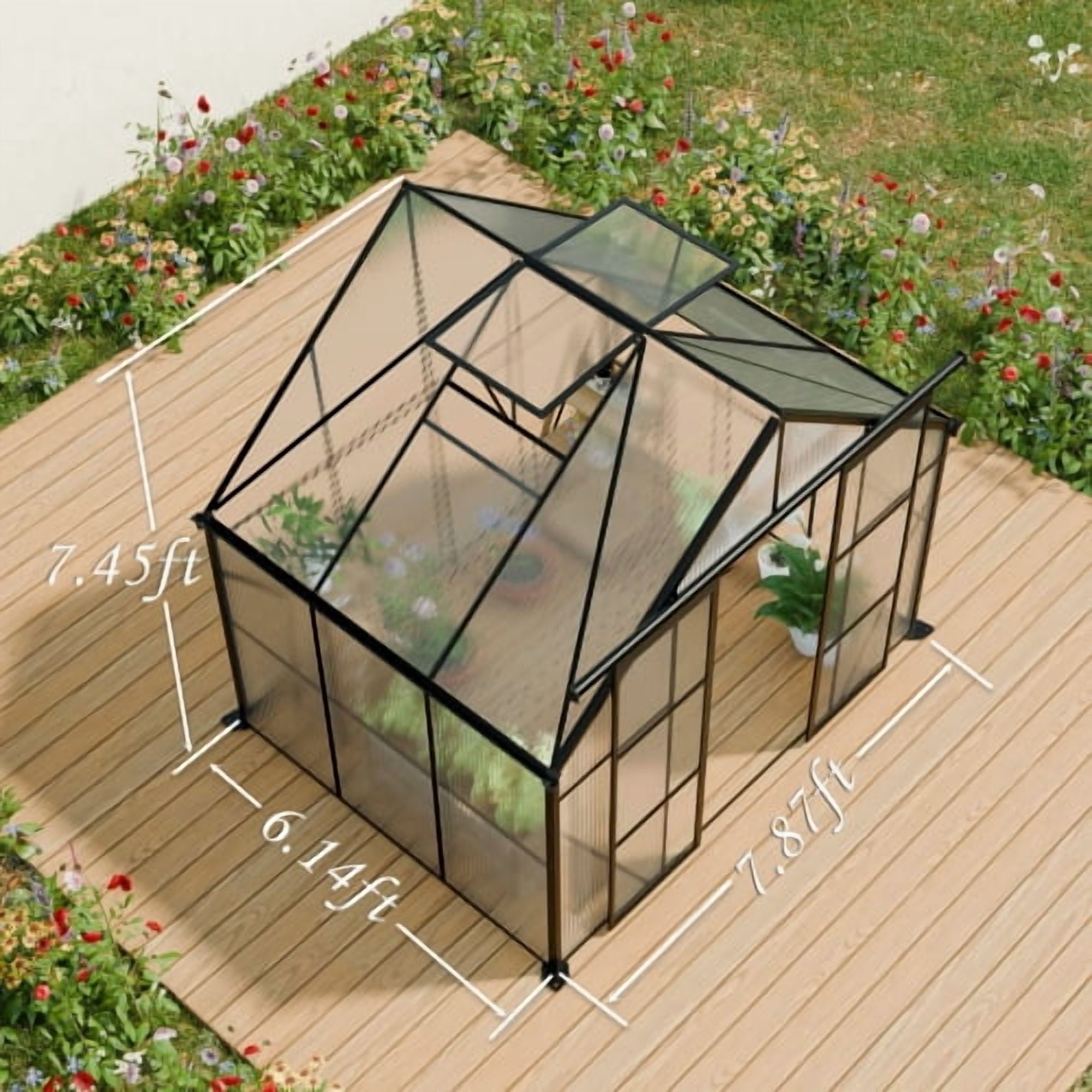 IMagacFun 8x6 Polycarbonate Greenhouse Heavy Duty Walk-in Greenhouse with Sliding Door and Aluminum Frame for Outdoor Garden Backyard Black