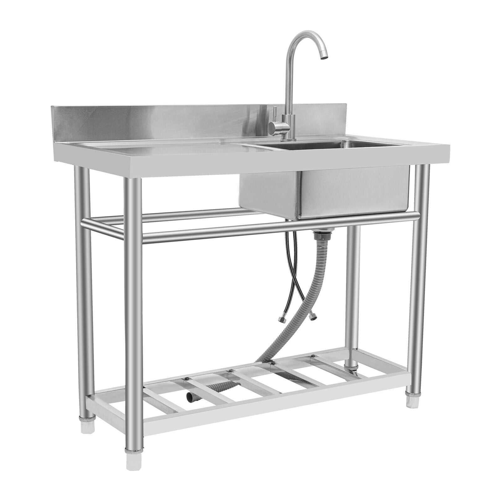 Restaurant Stainless Steel Kitchen Sink Prep Table Sink Free Standing Silver Utility Sink with Faucet 150kg Bear Capacity