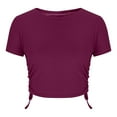thumbnail image 5 of Fartey Crop Tops for Women Soft Comfy Crewneck Short Sleeve Shirts Slim Fit Summer T Shirts Solid Color Tees Y2k 2025 Trendy Blouses Wine 2XL, 5 of 7