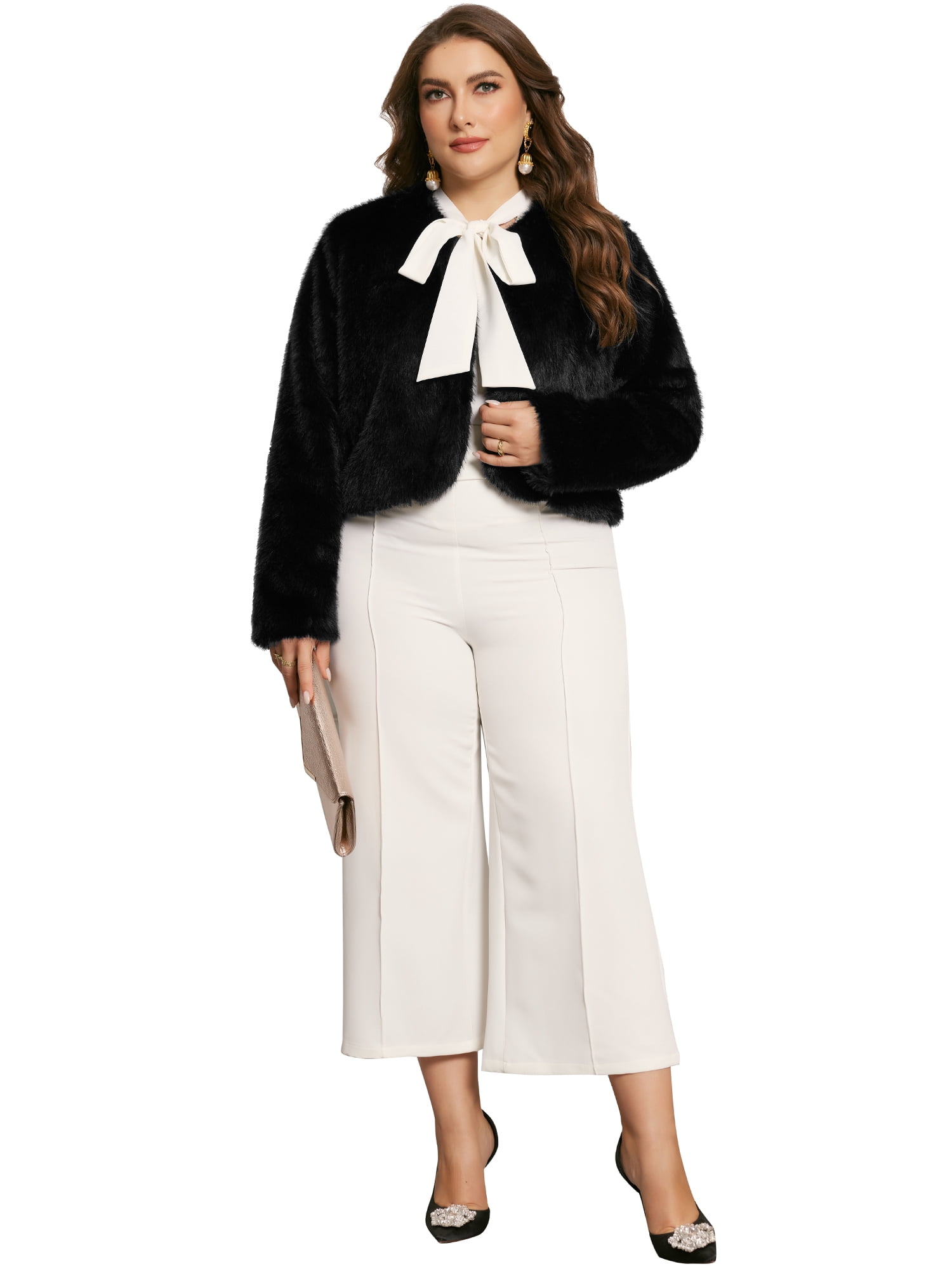 DARING DIVA Women's Plus Size Faux Fur Long Sleeve Open Front Winter Coat 3X Black