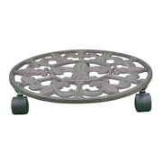 Decorative Cast Iron Planter Caddy Flower Pot Stand With Fleur De Lis Design 11.25" Wide