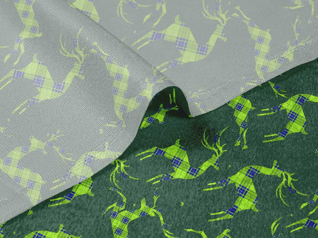 oneOone Velvet Dark Green Fabric Christmas Reindeer Lumberjack Fabric For Sewing Printed Craft Fabric By The Yard 58 Inch Wide