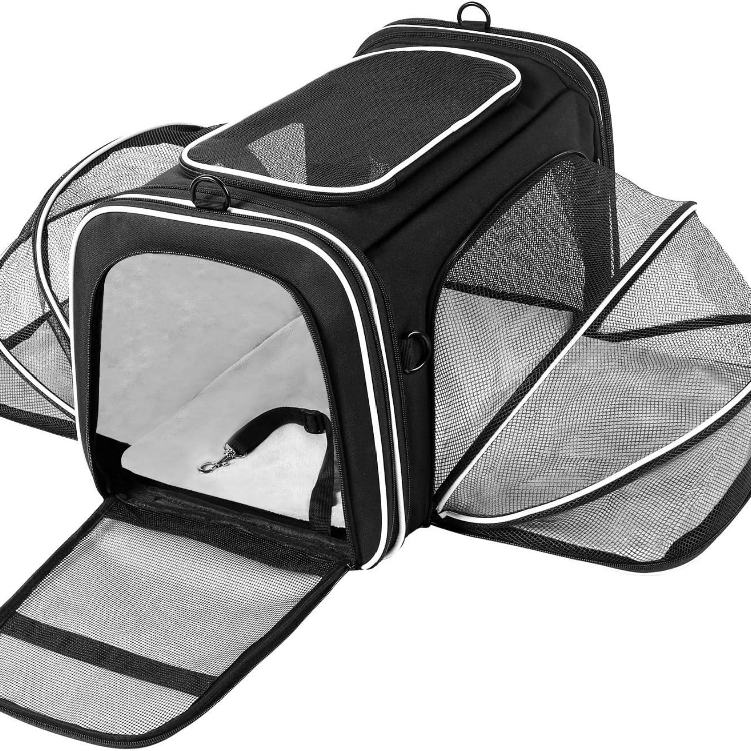 Large Pet Travel Carrier,4 Sides Expandable with 2 Mesh Pockets,3 Entry, Soft Sided Collapsible Dog Carrier for 2 Cats,Kittens,Puppies,Dog