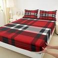 thumbnail image 3 of jejeloiu Red Black Stripes Twin Sheet Sets,Modern Abstract Geometric Twin Fitted Sheet,Minimlasim Plaid Grid Flat Sheet For Boys Kids,Luxury Bedroom Decor,3 Pieces, 3 of 7