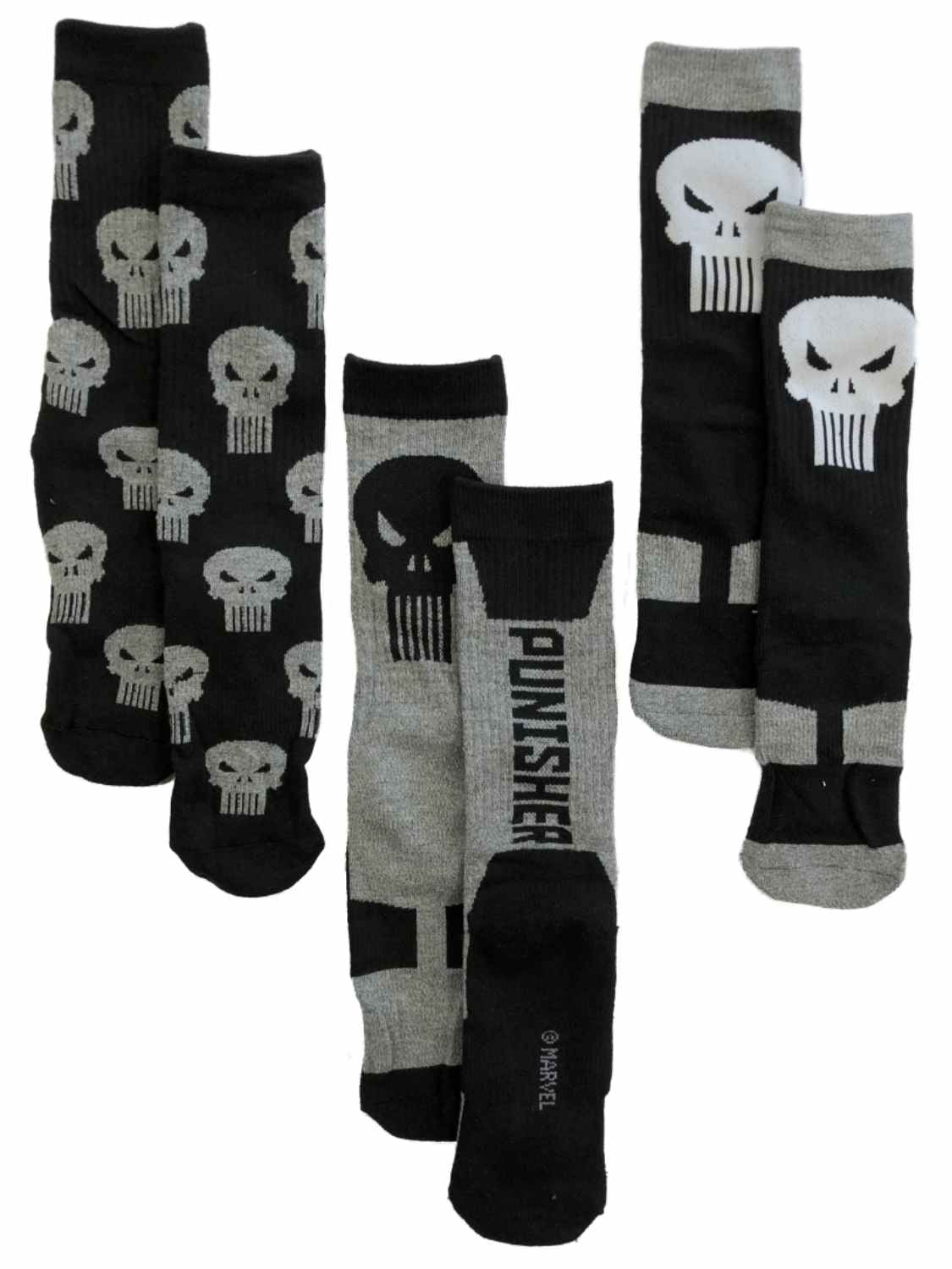 The Punisher Marvel Comics 3 Pack Athletic Active Crew Socks Nwt 