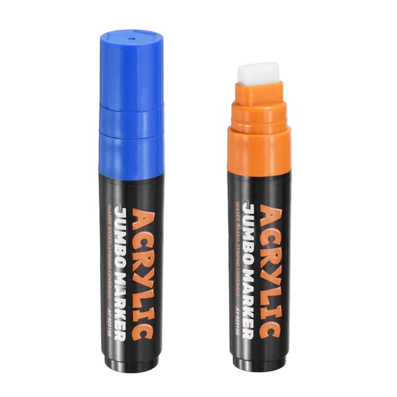 Uxcell Orange/Dark Blue Poster Markers, 2 Pcs Permanent Waterproof Markers Large Acrylic Paint Pen 15mm Felt Wide Tip on Canvas Glass Wood Ceramic Rock for Painting, Graffiti Creations